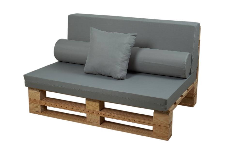 CONJUNTO SOFA DE PALETS + COJINES DE TEJIDO MICROFIBRA (ASIENTO + RESPALDO) - 100X60cm En COLOR GRIS