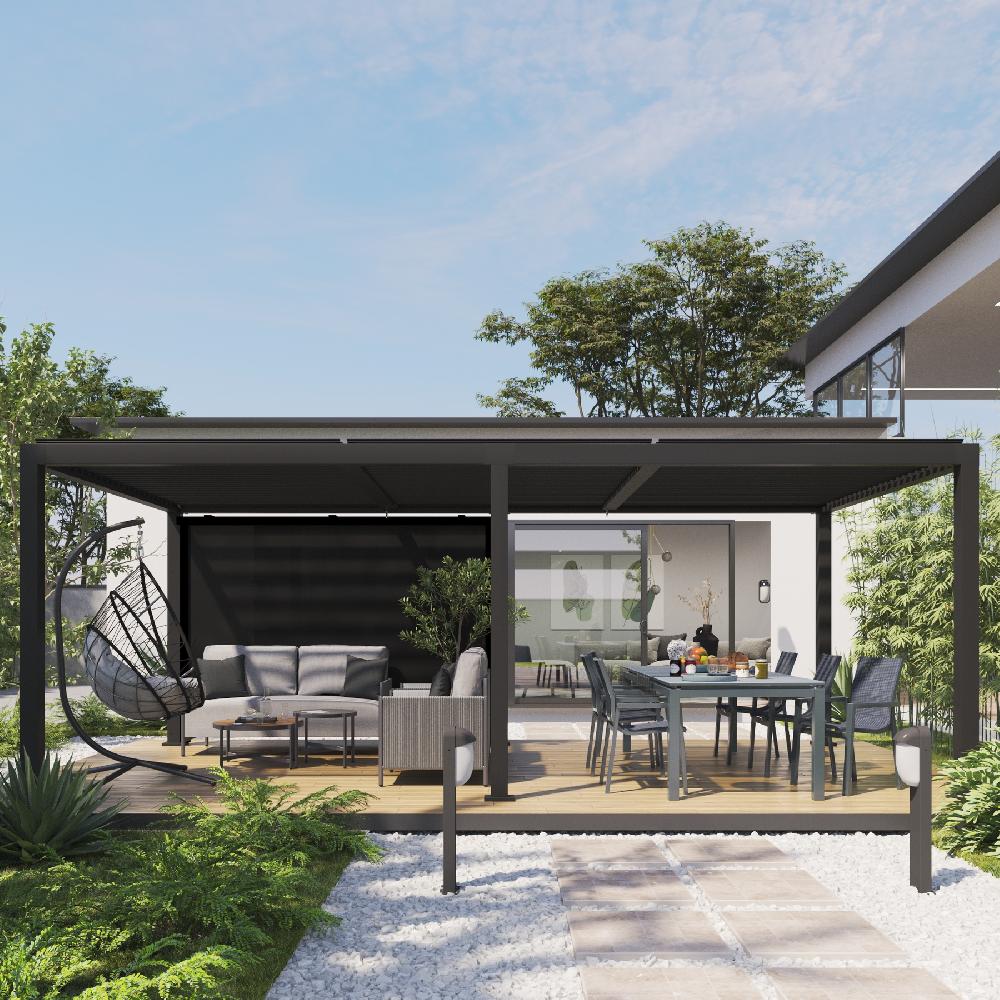 Cortina Para Pérgola NATERIAL Bioclimática De Textileno Gris 210x290cm