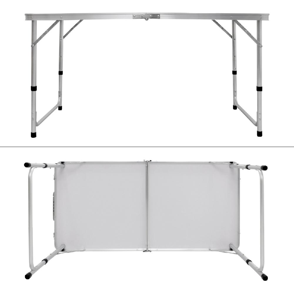 ECD Germany Mesa Plegable De Camping Con 4 Taburetes 120 X 60 X 55/63/70 Cm Altura Ajustable Con Bisagras Blanco/Crema Mesita Auxiliar Multiusos Alumi