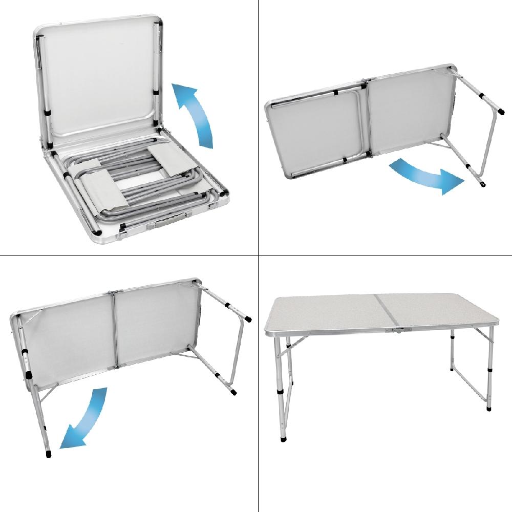 ECD Germany Mesa Plegable De Camping Con 4 Taburetes 120 X 60 X 55/63/70 Cm Altura Ajustable Con Bisagras Blanco/Crema Mesita Auxiliar Multiusos Alumi