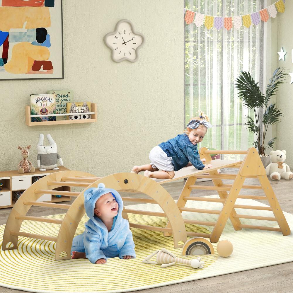 Escalador Para Niños AIYAPLAY Tablero Multicapa De Pino Madera Natural 219x72.5x68.5 Cm 331-059V00ND