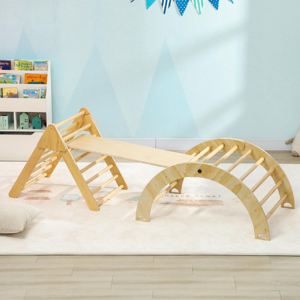 Escalador Para Niños AIYAPLAY Tablero Multicapa De Pino Madera Natural 219x72.5x68.5 Cm 331-059V00ND
