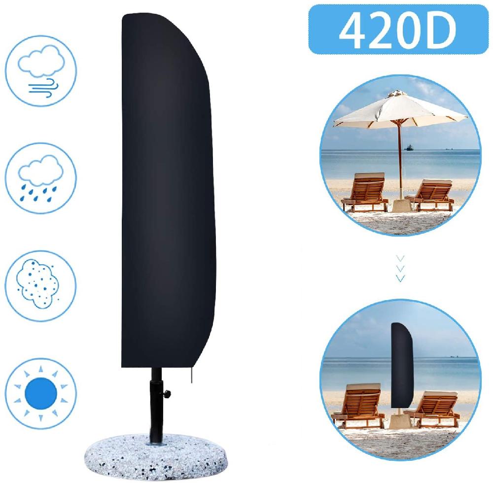 Funda Para Sombrilla De Exterior Impermeable Y Resistente Al Polvo Tela Oxford 420d Exterior Negro E Interior Plateado 280*(30*81*45) CM