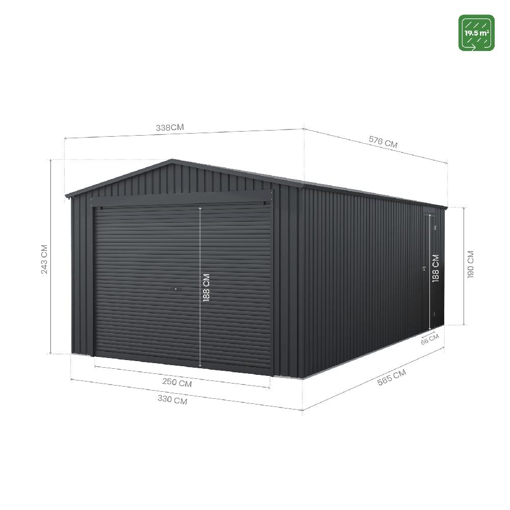 Garaje de acero Vastra 19 5 m² para 1 coche de 338 x 243 x 576 cm