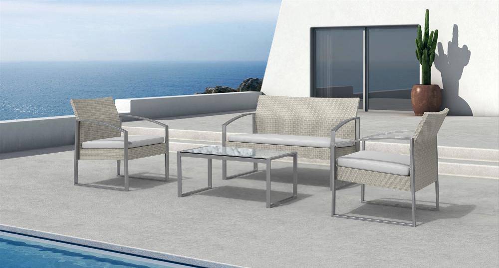 Garden Friend Salotto Alicante (2 Sillones 1 Sofá 1 Mesa) Tapicería De Poliratán Lavado Blanco