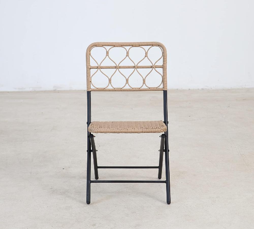 Garden Friend SALOTTO MAUI (mesa Redonda Y 2 Sillas Plegables) Estructura De Acero Negro Tapicería De Poliratán Color Natural