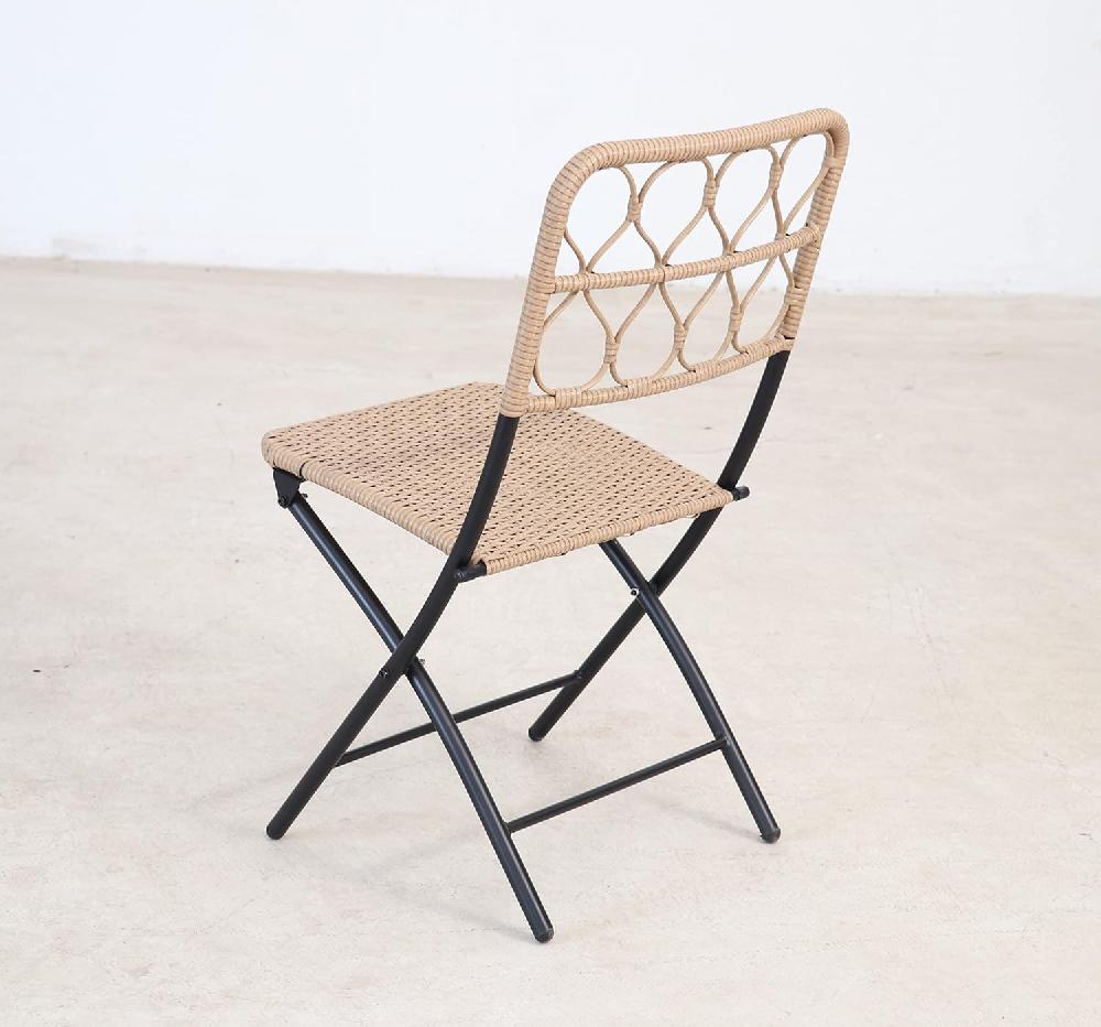 Garden Friend SALOTTO MAUI (mesa Redonda Y 2 Sillas Plegables) Estructura De Acero Negro Tapicería De Poliratán Color Natural