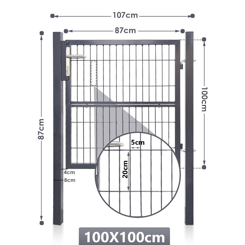 Garden Gate 100 X 100 Cm Con Bloqueo De Malla De Metal - Gris
