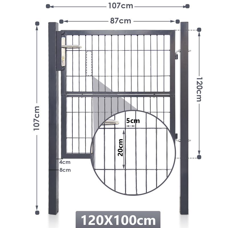 Garden Gate 120 X 100 Cm Con Bloqueo De Malla De Metal - Gris