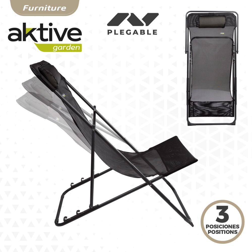 Hamaca Plegable Jardín Multiposición Negra C/cojín Aktive