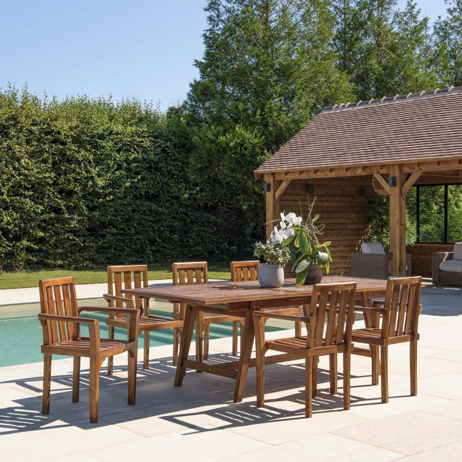 HANNA - Conjunto de muebles de jardín de teca aceitada para 8/10 personas