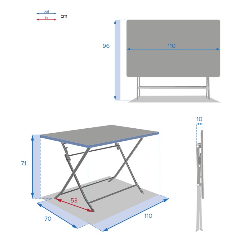 Hespéride - Mesa De Jardín Rectangular Plegable Greensboro Azul Pato - 4 Plazas