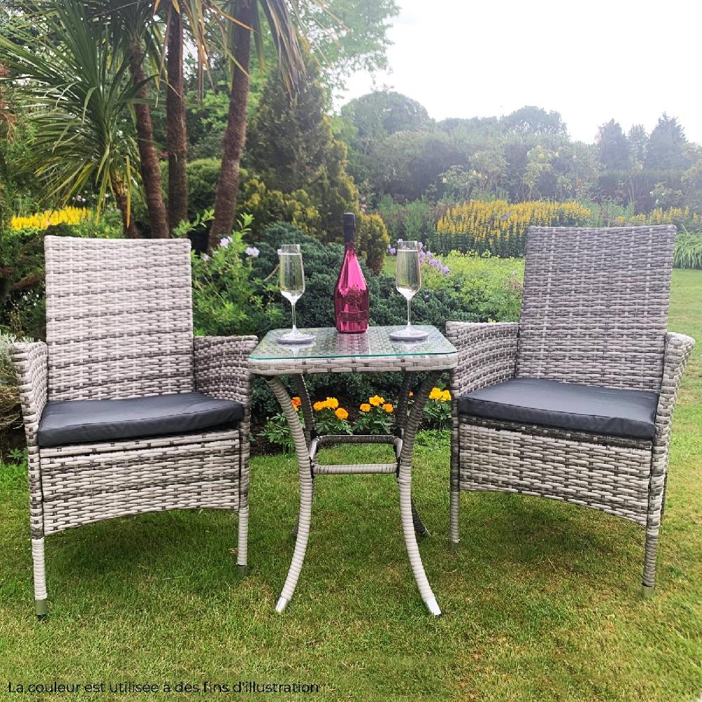 Jardí Conjunto Muebles Jardín Exterior Set Bistro Ratán Gris 2 Personas Dos Plazas Mesa Con Tablero De Vidrio Asientos