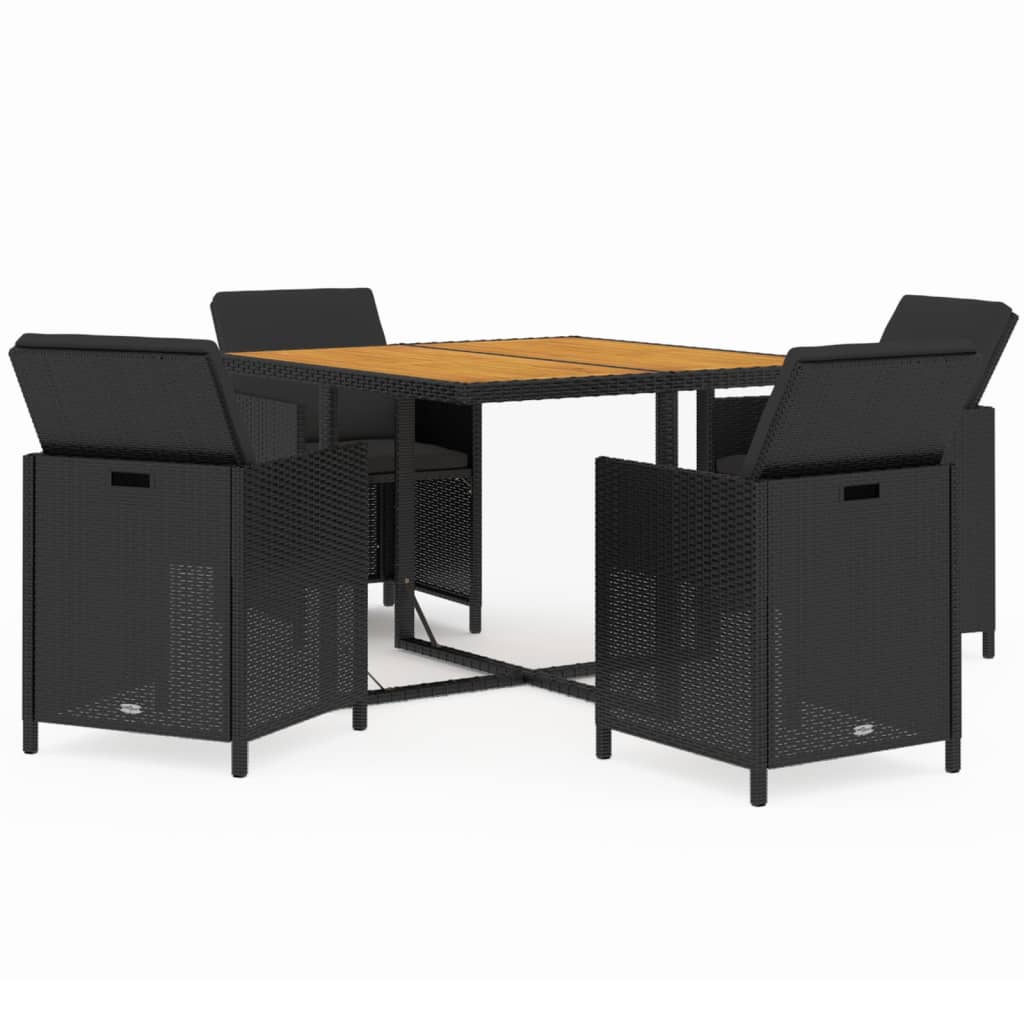 Juego Comedor Jardín 5 Piezas Conjunto De Comedor De Exterior Conjunto De Jardín Con Cojines Ratán Sintético Negro CFW618782
