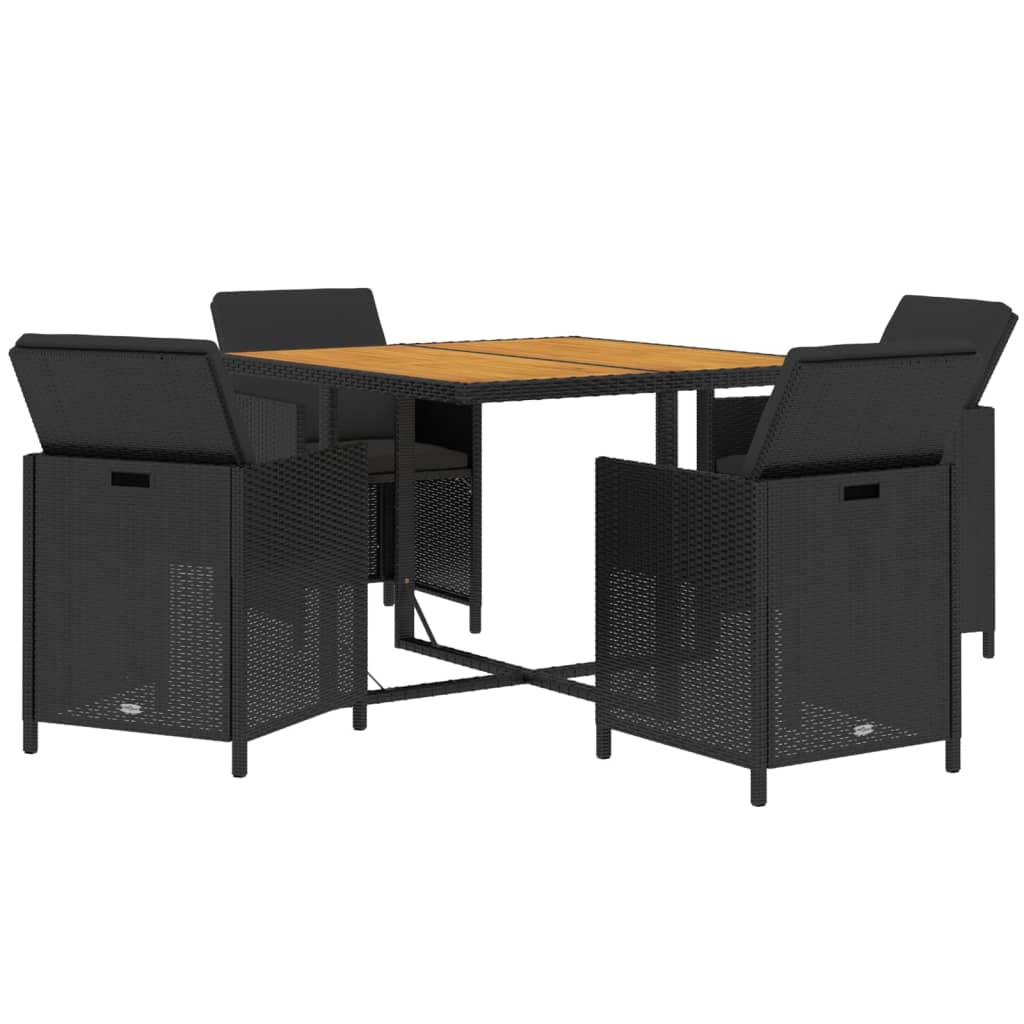 Juego Comedor Jardín 5 Piezas Conjunto De Comedor De Exterior Conjunto De Jardín Con Cojines Ratán Sintético Negro CFW618782
