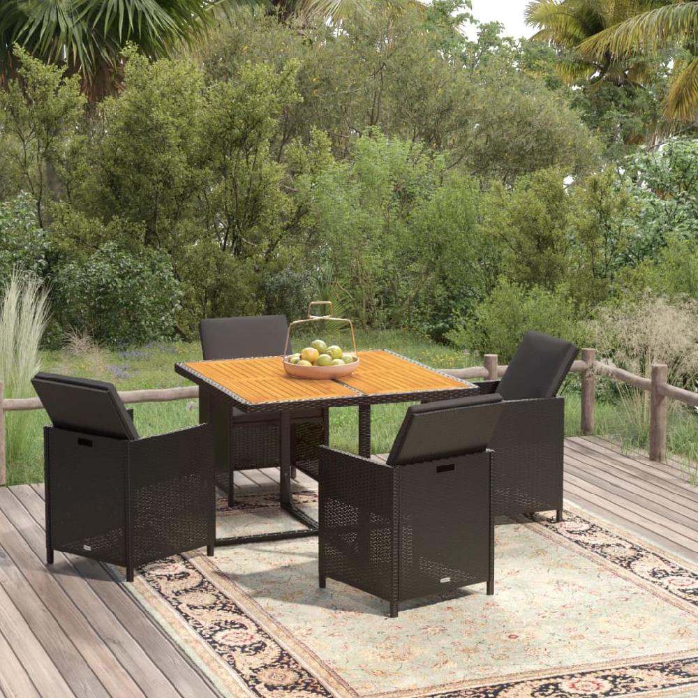Juego comedor jardín 5 piezas Conjunto de comedor de exterior Conjunto de jardín con cojines ratán sintético negro CFW618782