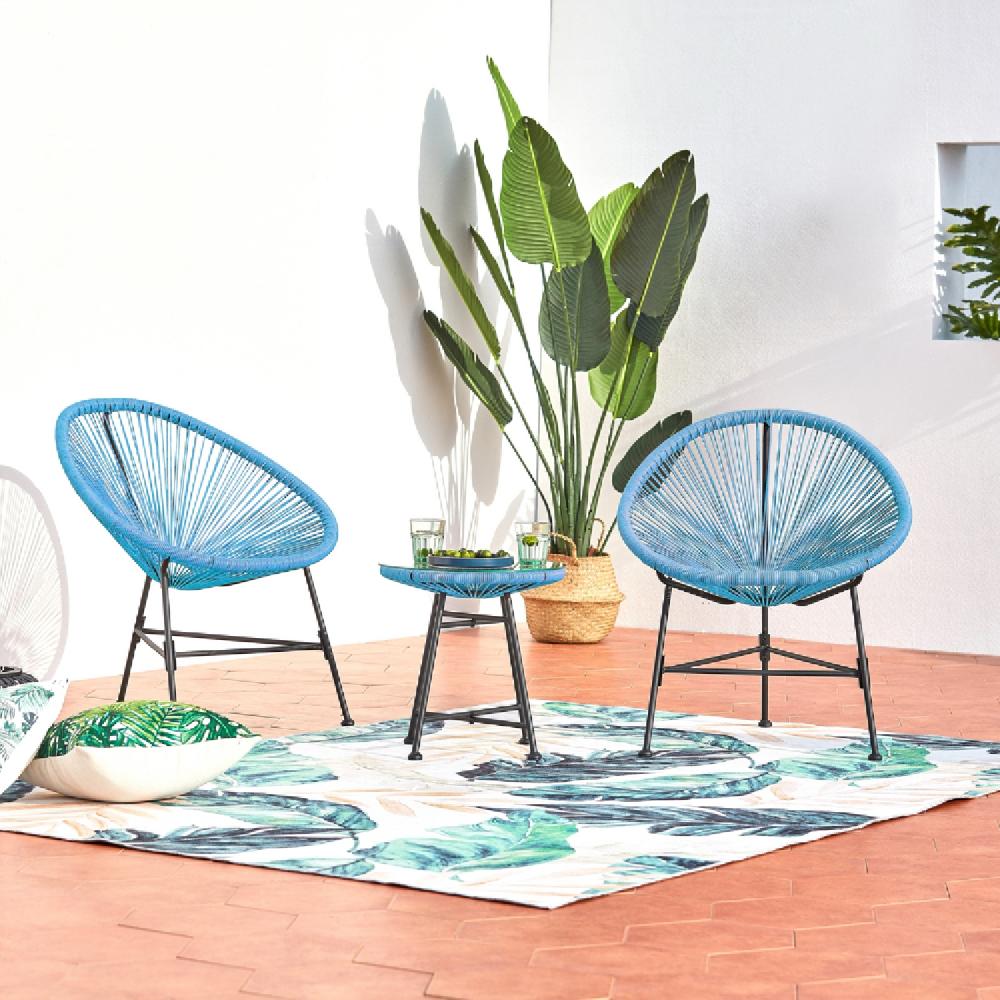 Juego De 2 Sillones Huevo + Mesa De Centro Azul ACAPULCO