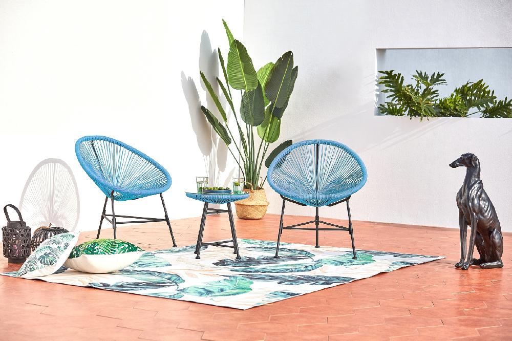 Juego de 2 sillones huevo + mesa de centro azul ACAPULCO