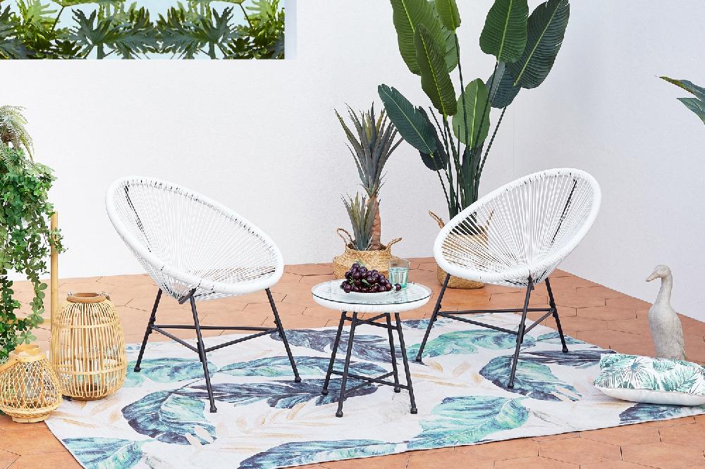 Juego de 2 sillones huevo + mesa de centro blanco ACAPULCO