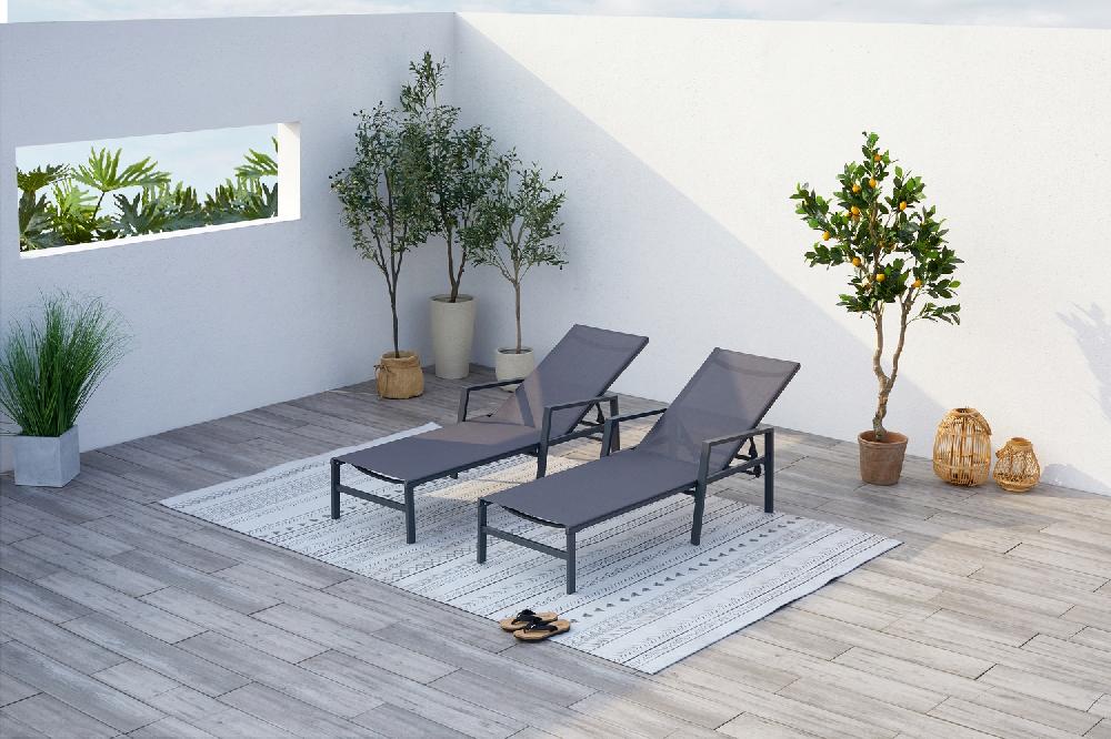 Juego De 2 Tumbonas Gris Oscuro BARI