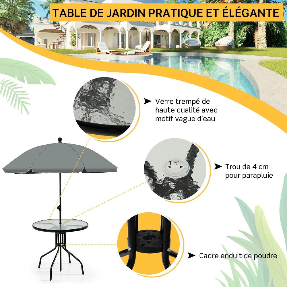 Juego De 6 Piezas Para Salón De Jardín Con 4 Sillas Plegables De Textileno Mesa Baja De Cristal Templado Y Sombrilla Terraza Hasta 150 Kg