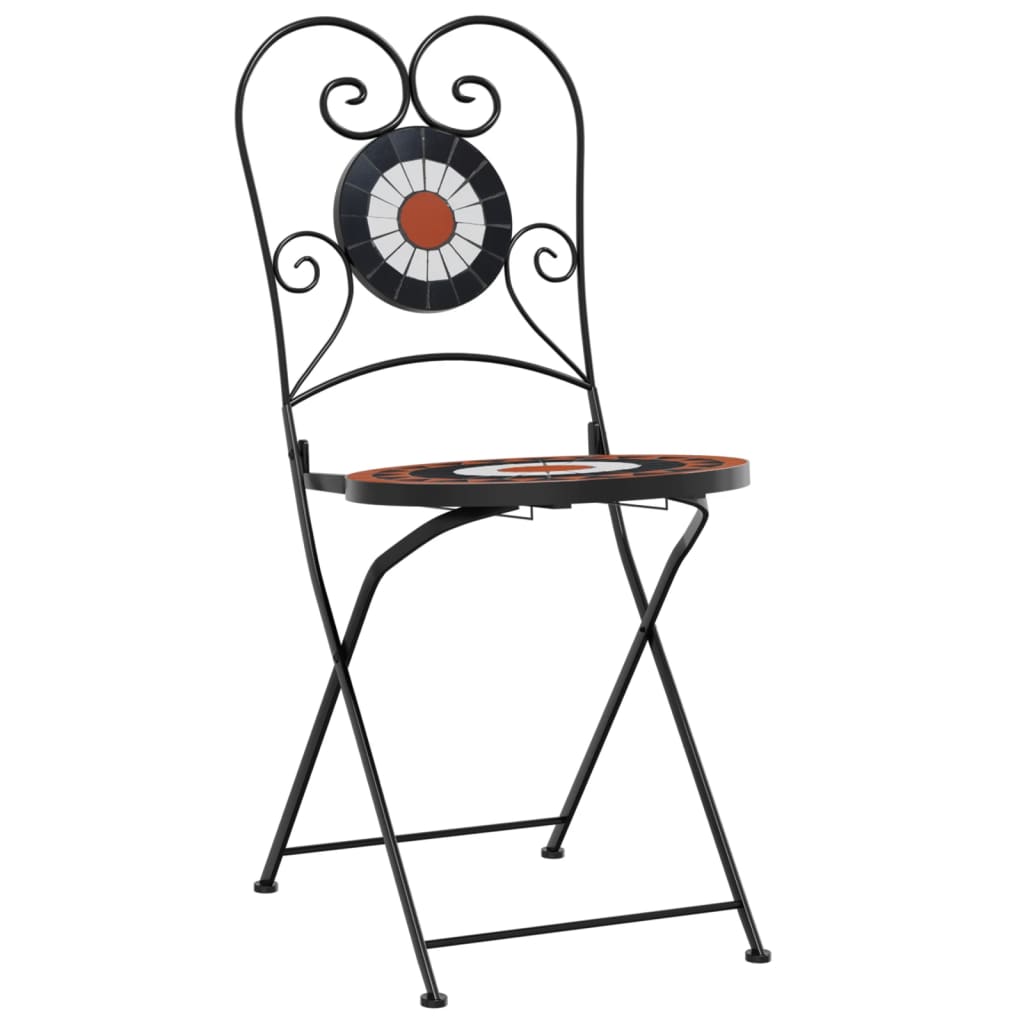 Juego De Bistró | Conjunto De Mesa Y Sillas De Mosaico De Hierro Cerámica Terracota Blanco CFW31402