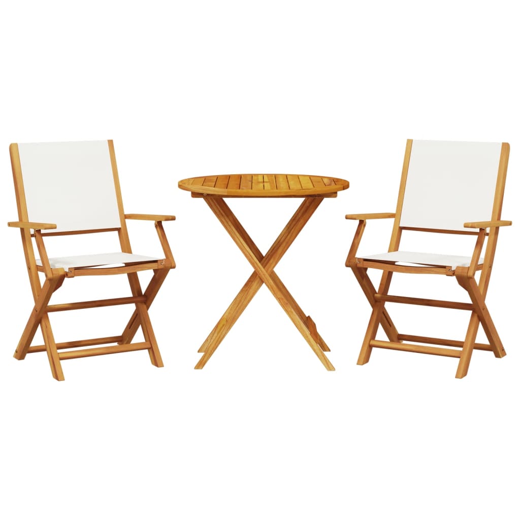 Juego de bistro de 3 uds | Conjunto de mesa y sillas tela y madera maciza blanco crema CFW31286