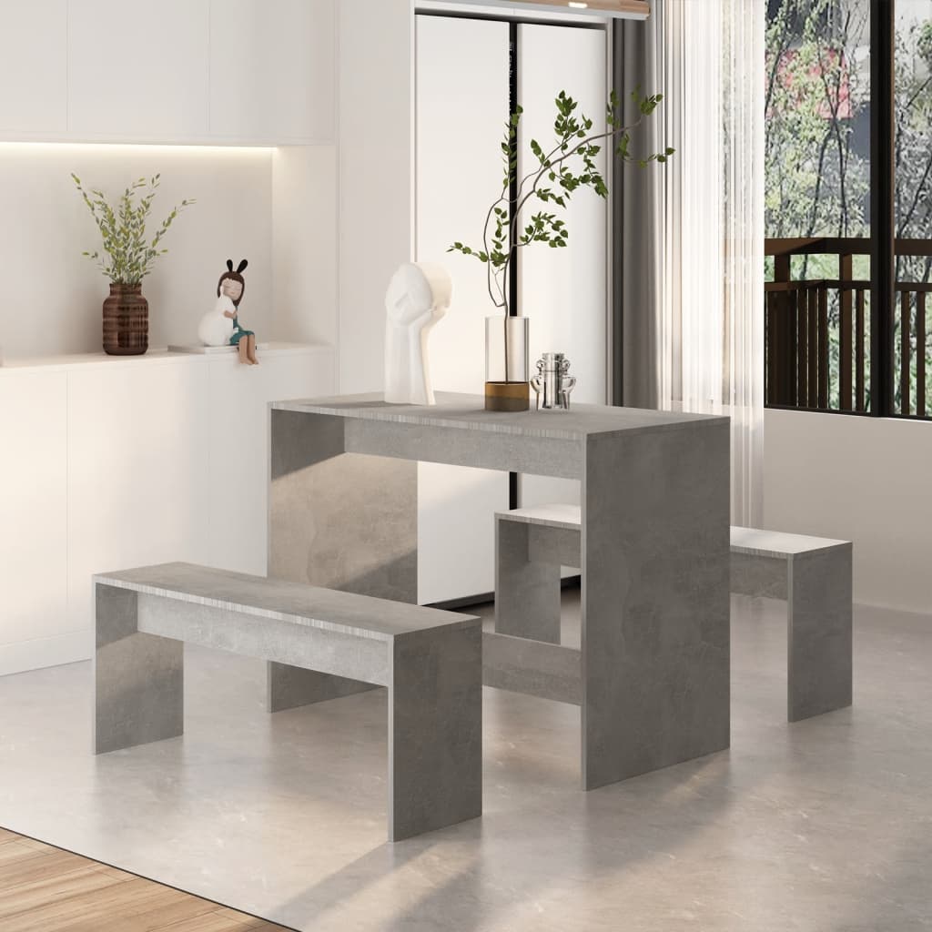 Juego De Comedor 3 Piezas Conjunto De Comedor De Exterior Conjunto De Jardín Madera Contrachapada Gris Hormigón CFW307919
