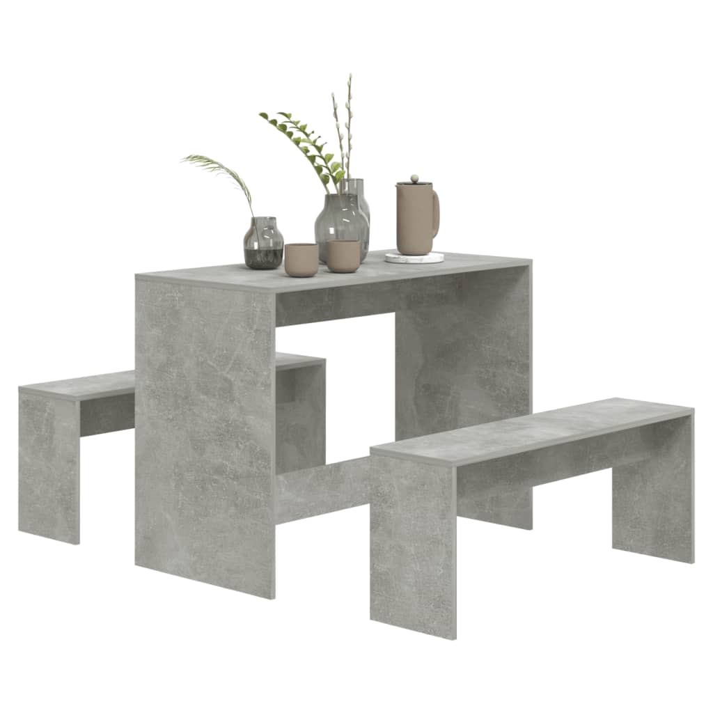 Juego De Comedor 3 Piezas Conjunto De Comedor De Exterior Conjunto De Jardín Madera Contrachapada Gris Hormigón CFW307919