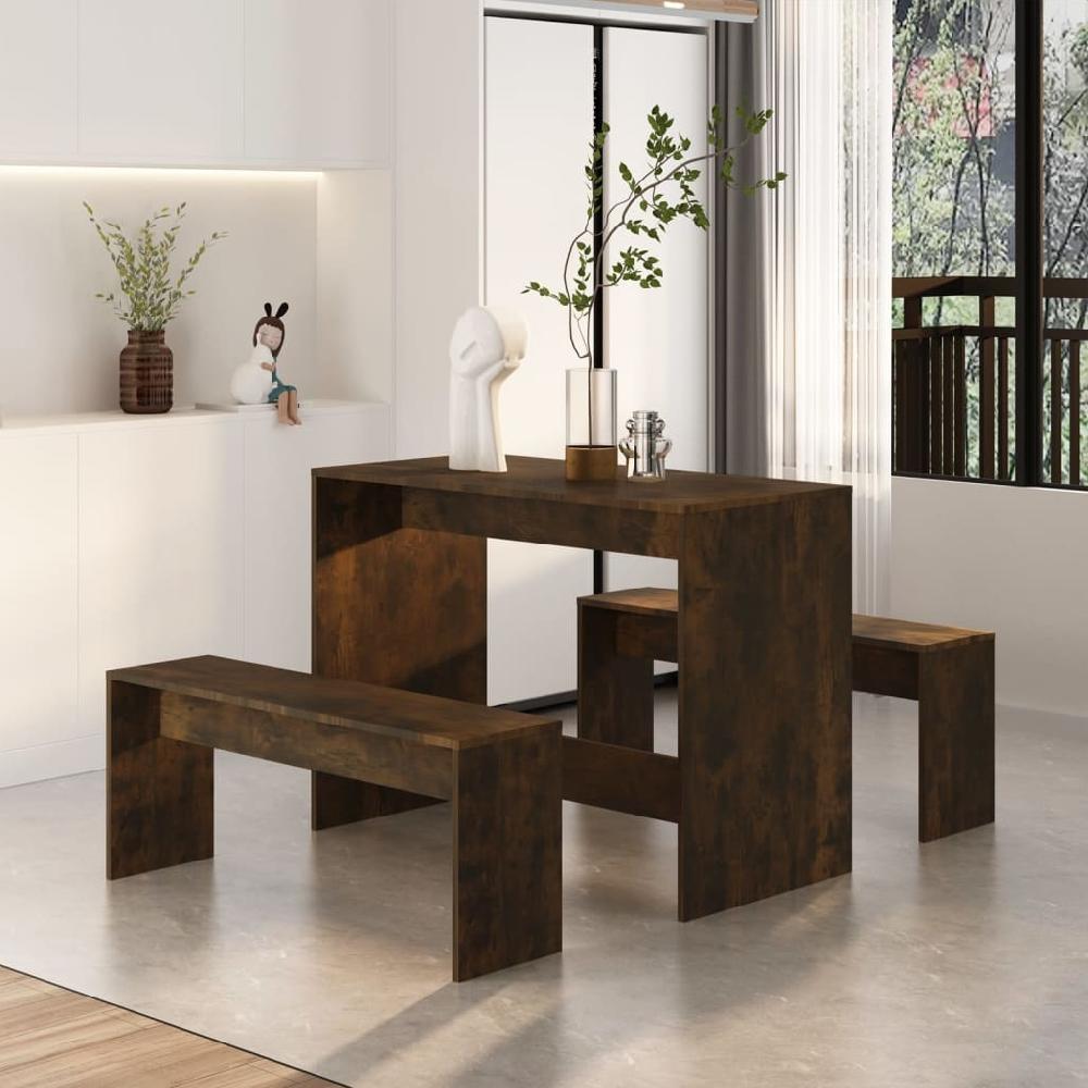 Juego De Comedor 3 Piezas Conjunto De Comedor De Exterior Conjunto De Jardín Madera Ingeniería Roble Ahumado CFW650225