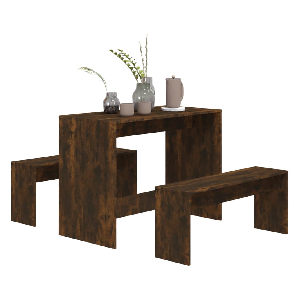 Juego De Comedor 3 Piezas Conjunto De Comedor De Exterior Conjunto De Jardín Madera Ingeniería Roble Ahumado CFW650225