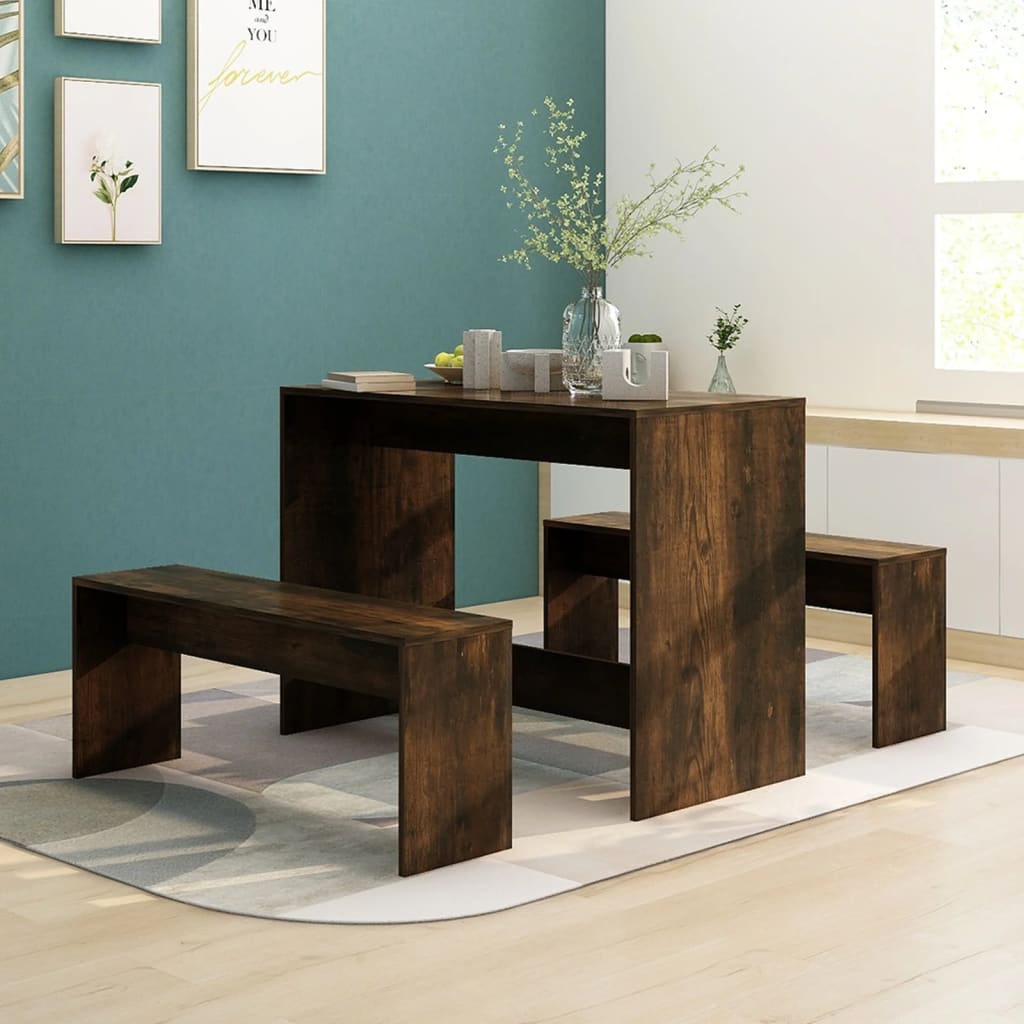 Juego De Comedor 3 Piezas Conjunto De Comedor De Exterior Conjunto De Jardín Madera Ingeniería Roble Ahumado CFW650225