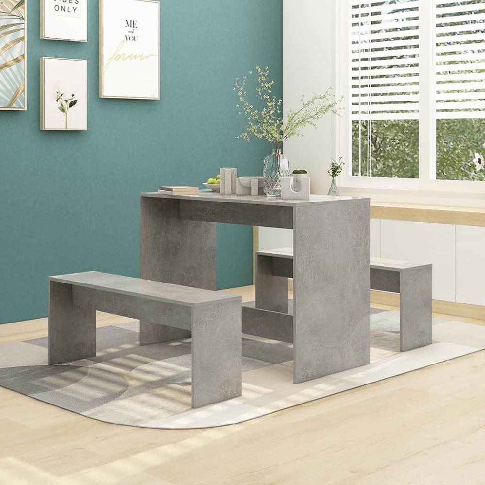 Juego De Comedor 3 Piezas Conjunto De Comedor De Exterior Conjunto De Jardín Madera Contrachapada Gris Hormigón CFW307919