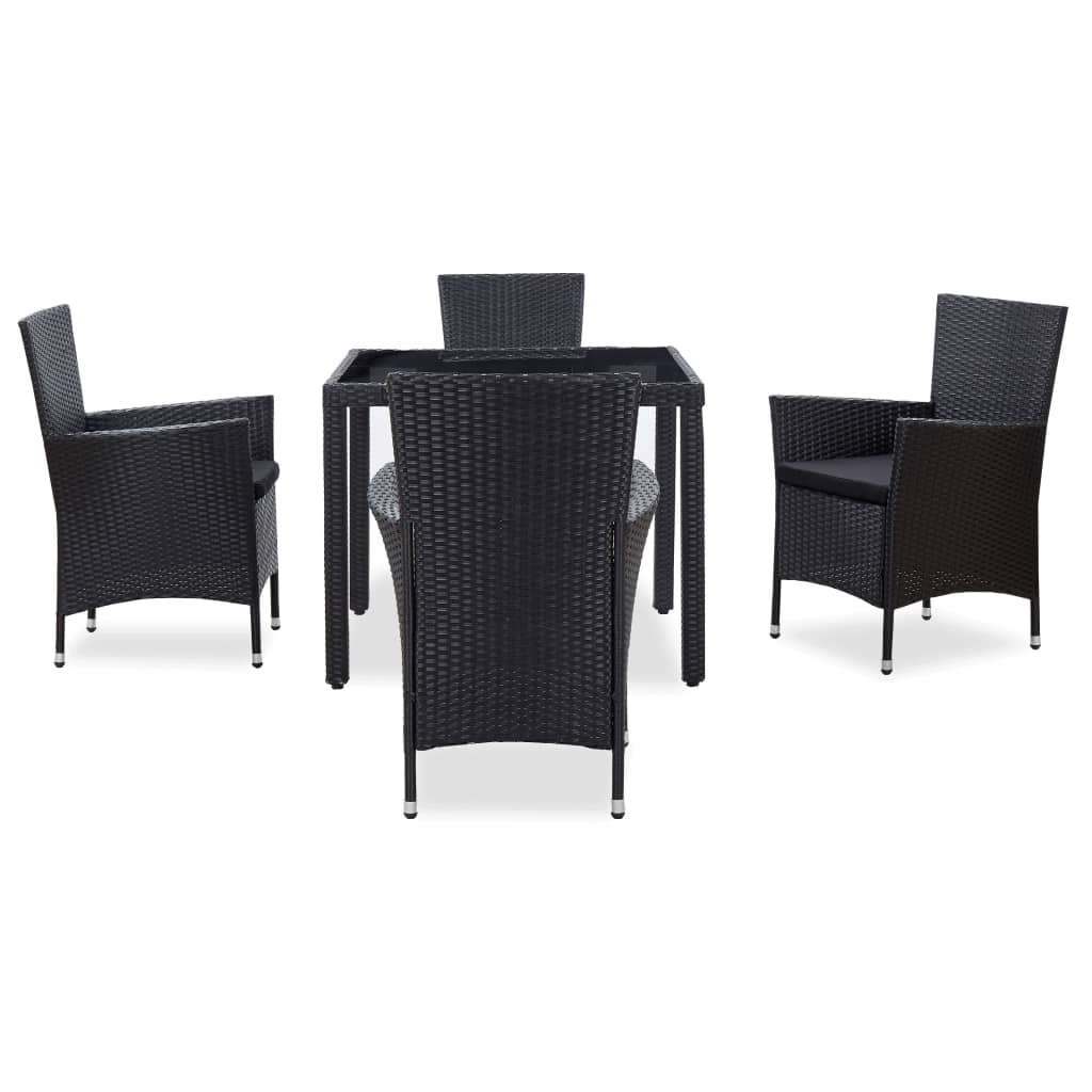 Juego De Comedor De Exterior 5 Piezas Ratán Resina Negro VidaXL