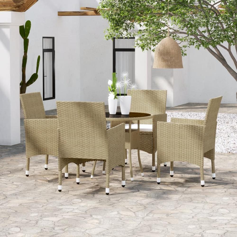 Juego De Comedor De Jardín 5 Piezas Resina Mimbre Beige
