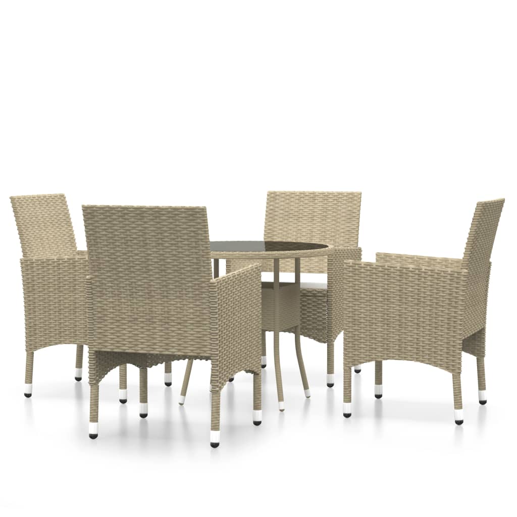 Juego de comedor de jardín 5 piezas Resina mimbre Beige