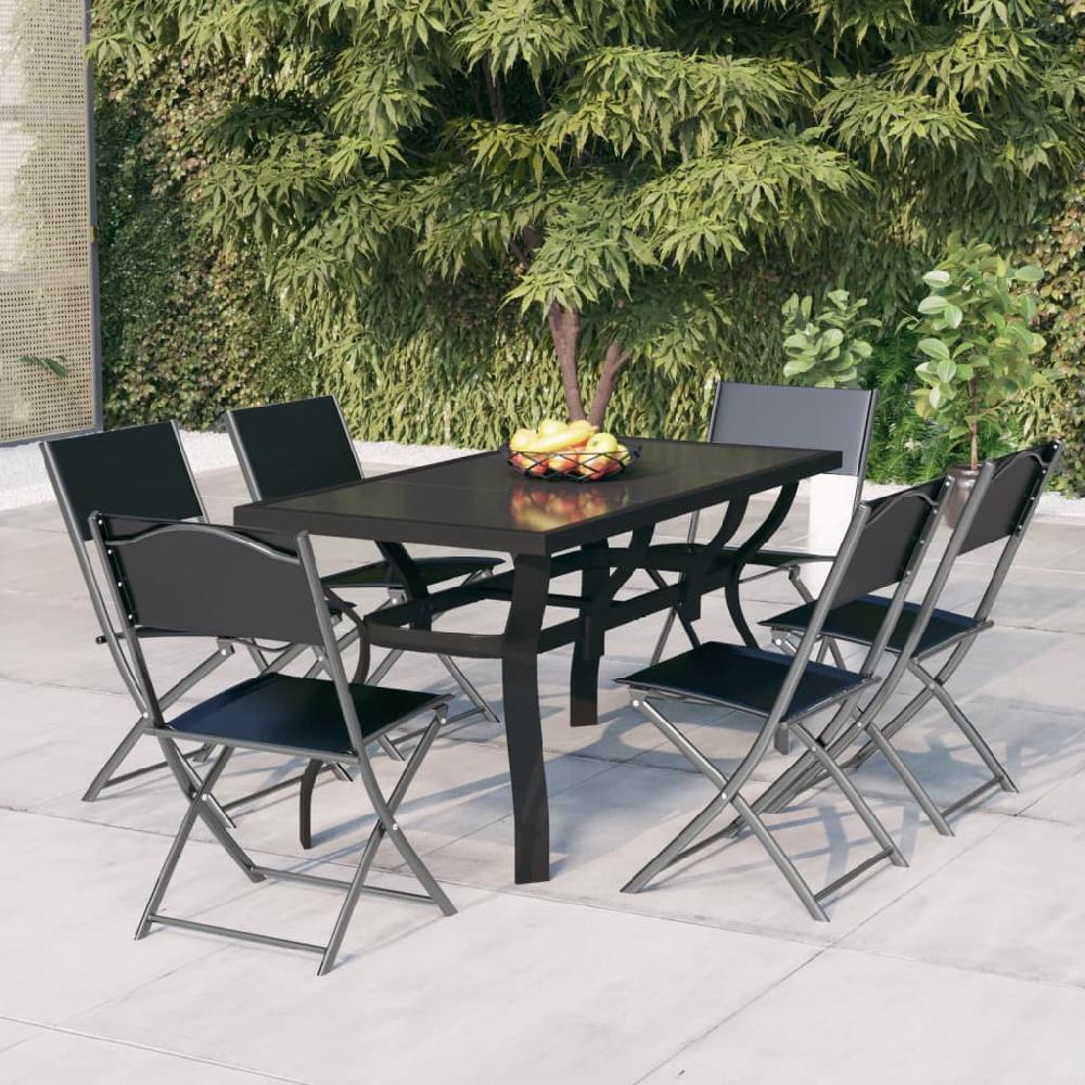 Juego de comedor de jardín 7 piezas Conjunto de comedor de exterior Conjunto de jardín con cojines gris y negro CFW696898