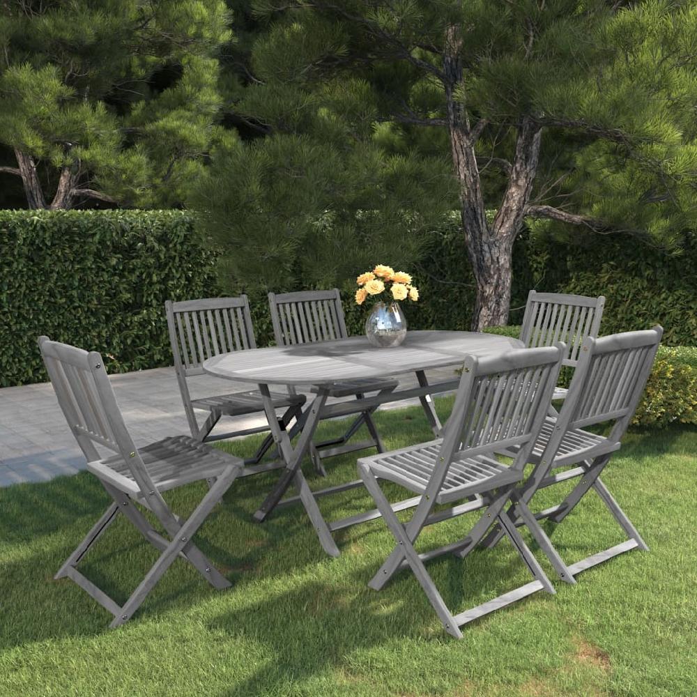 Juego de comedor de jardín 7 pzas madera maciza de acacia gris