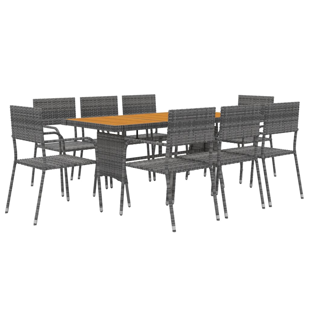 Juego De Comedor De Jardín 9 Uds | Muebles De Jardín Ratán Sintético Gris CFW75263