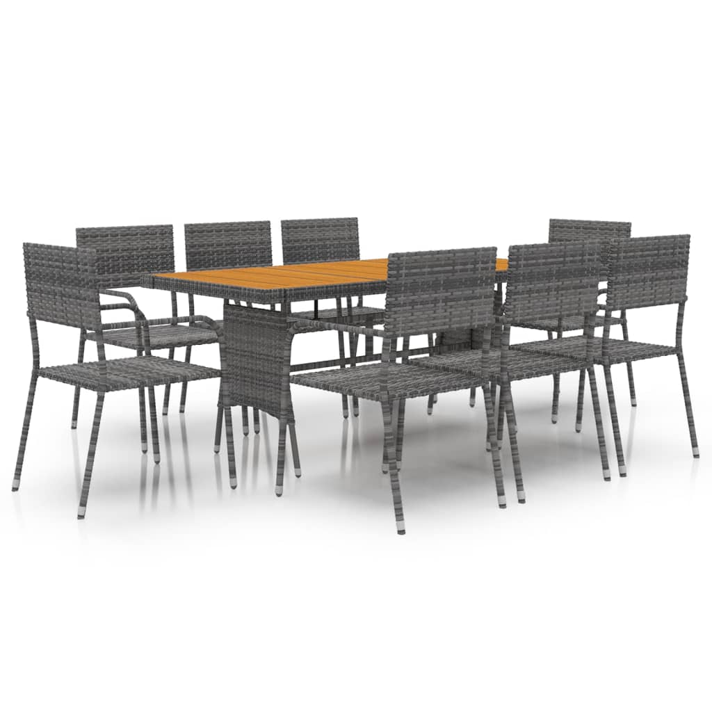 Juego de comedor de jardín 9 uds | Muebles de jardín ratán sintético gris CFW75263