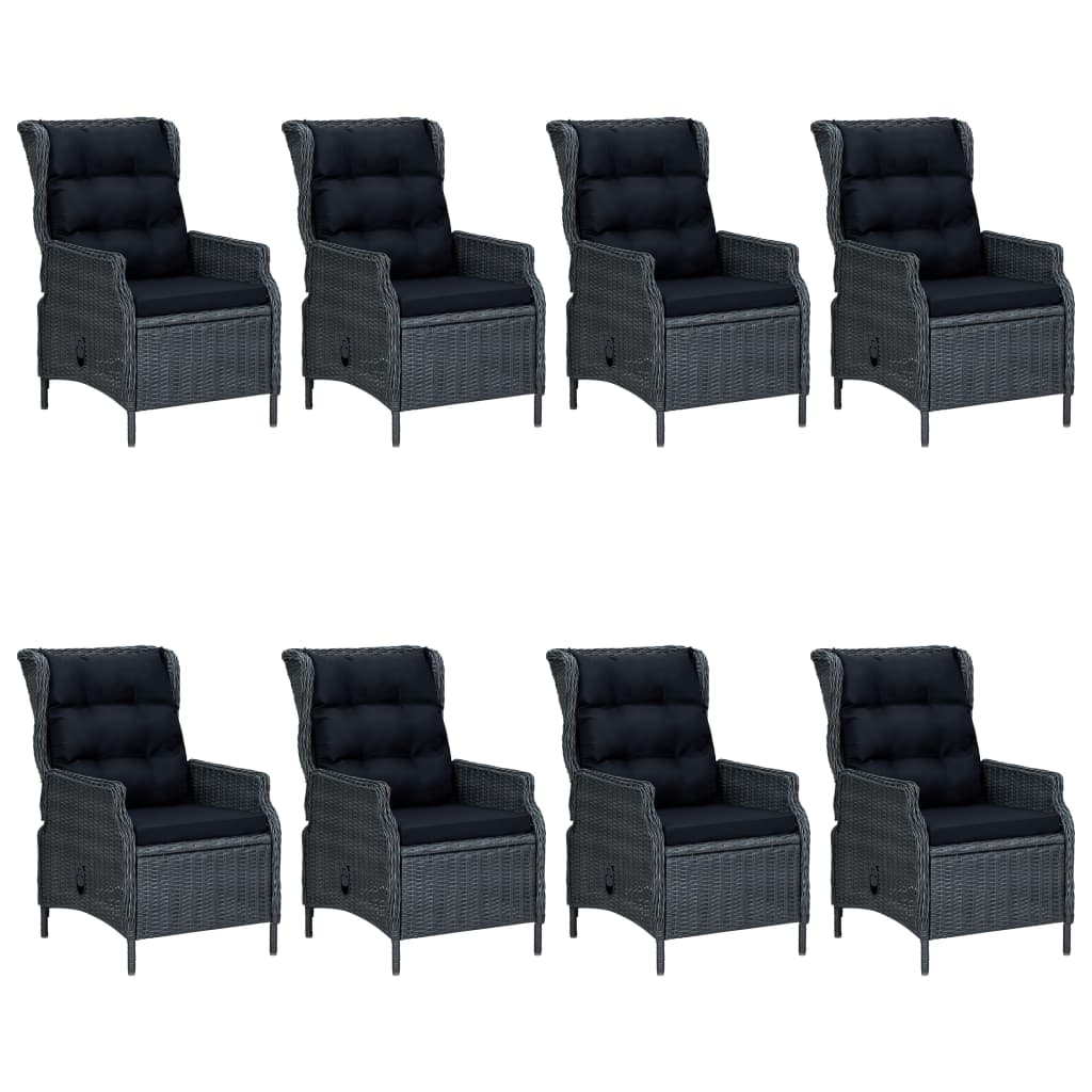Juego de comedor de jardín de 9 piezas gris oscuro