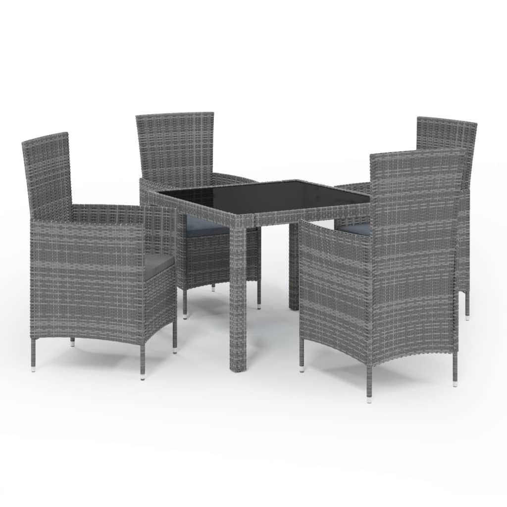 Juego De Comedor Exterior 5 Piezas Cojines De Mimbre Resina Gris VidaXL