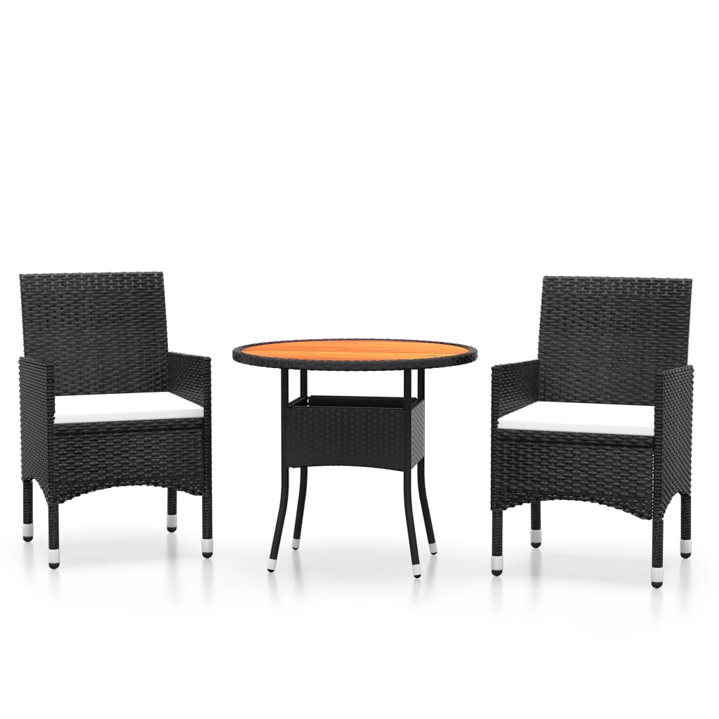 Juego De Comedor Para Jardín 3 Piezas Conjunto De Comedor De Exterior Conjunto De Jardín Ratán Sintético Negro CFW905004