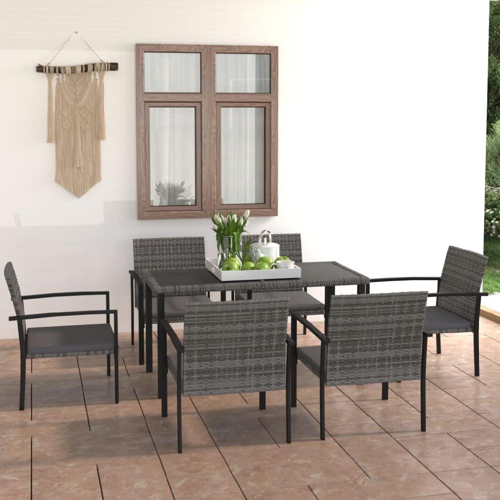 Juego de comedor para jardín 7 piezas Conjunto de comedor de exterior Conjunto de jardín ratán sintético gris CFW748224