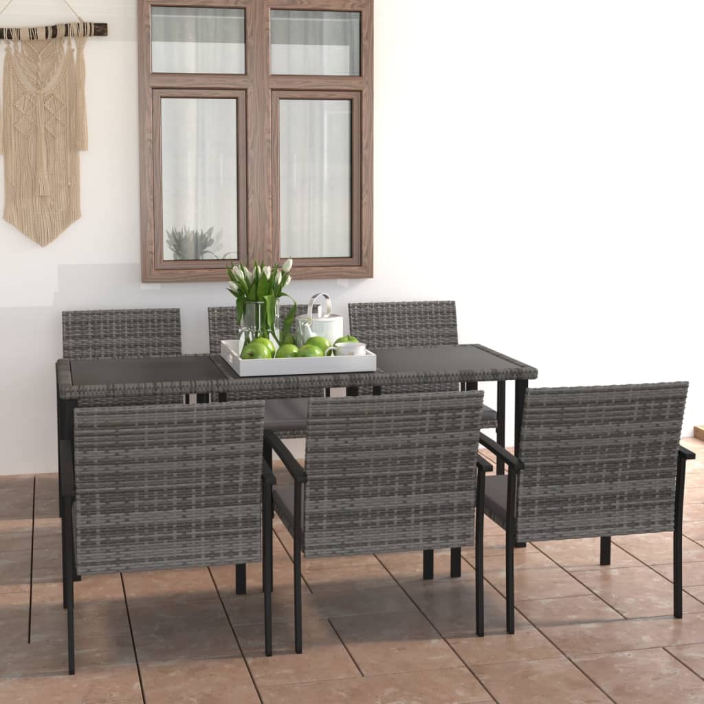 Juego de comedor para jardín 7 piezas Conjunto de comedor de exterior Conjunto de jardín ratán sintético gris CFW287543