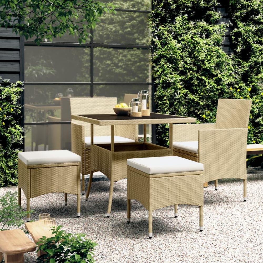 Juego de comedor para jardín de 5 piezas | Conjunto de Jardín | Muebles de jardín ratán sintético beige CFW360692