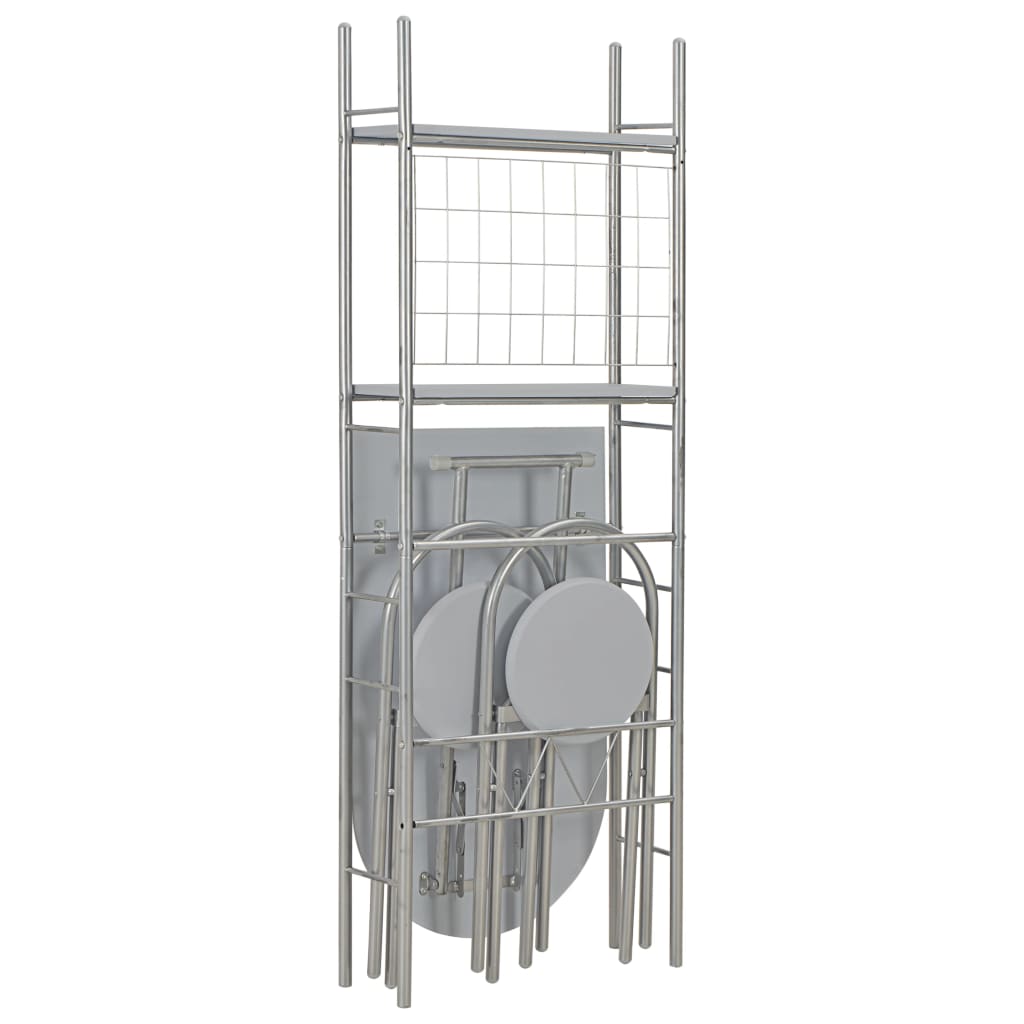 Juego De Comedor Plegable Con Estante 3 Uds | Conjunto De Mesa Y Sillas MDF Y Acero Gris CFW29757