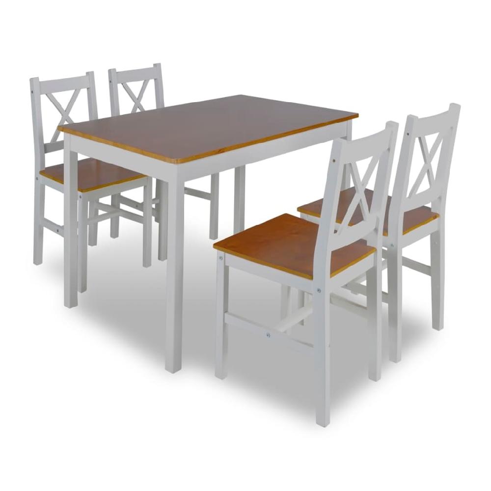 Juego De Muebles De Comedor 5 Piezas Conjunto De Comedor De Exterior Conjunto De Jardín Marrón Y Blanco CFW824413