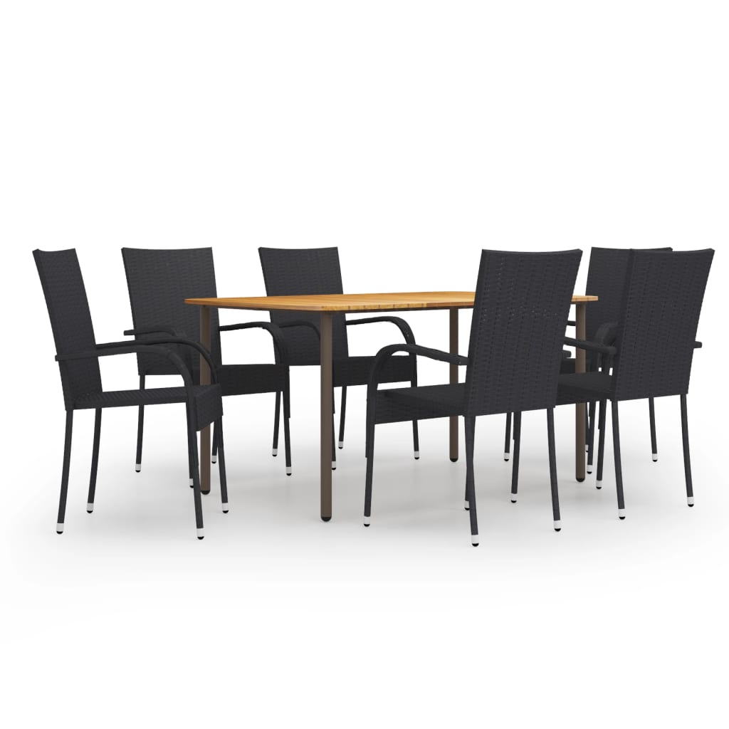 Juego de muebles de comedor de jardín 7 piezas Conjunto de comedor de exterior Conjunto de jardín ratán PE negro CFW397525