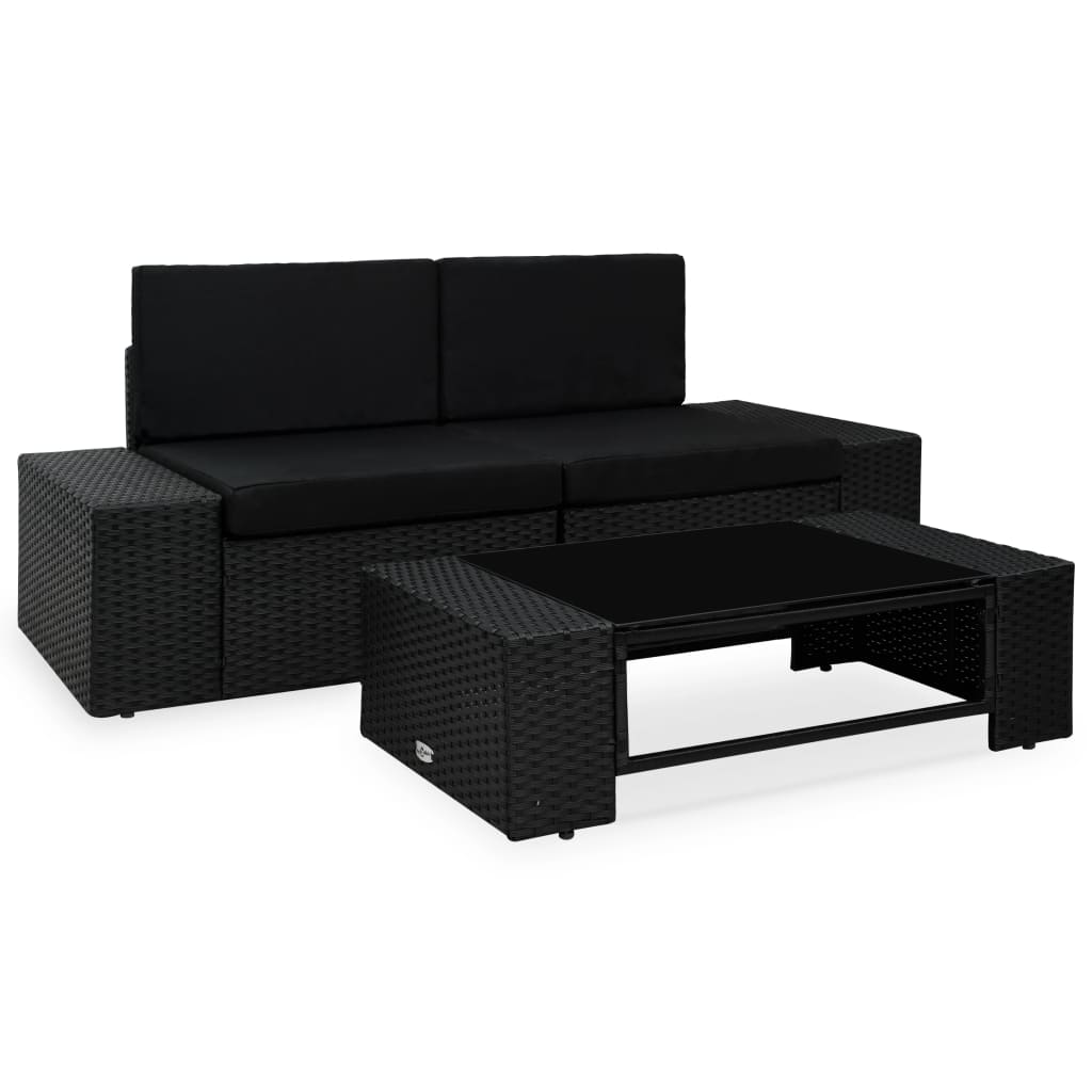 Juego De Muebles De Jardín 3 Piezas | Conjunto De Comedor | Conjunto De Descanso Ratán Sintético Negro CFW453255